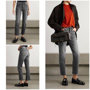 NWT MOTHER The Tomcat Ankle Fray Distressed Straight Leg Gray Grey Jeans 26